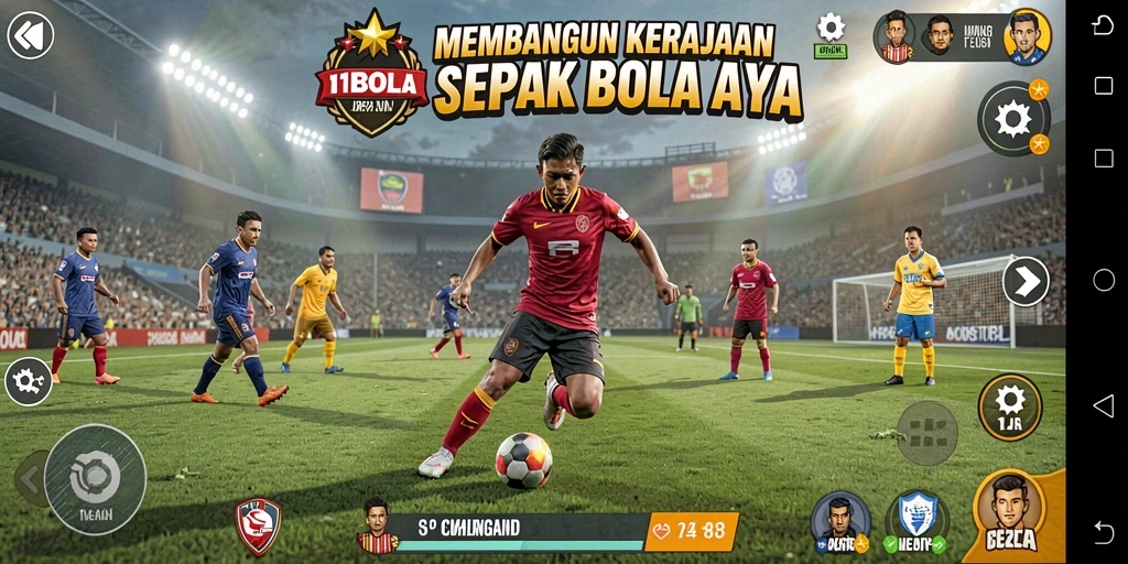 Tampilan gameplay menegangkan dalam 11BOLA dengan strategi sepak bola.