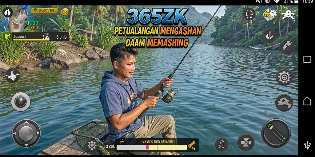 Tampilan gameplay menarik dalam 365ZK dengan berbagai lokasi memancing.