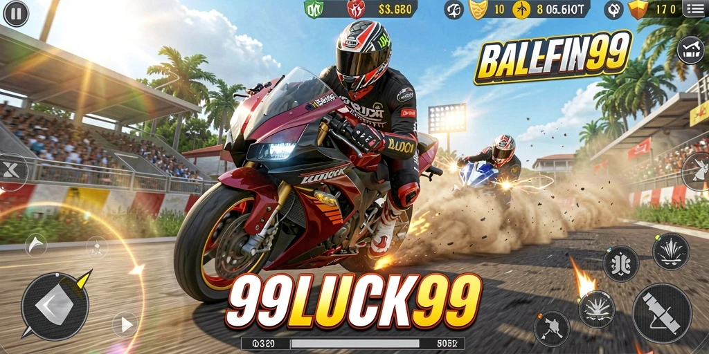 Screenshot dari gameplay 99LUCK99 yang penuh aksi balapan motor.