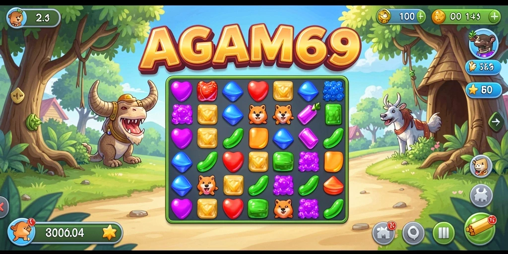 Screenshot gameplay AGAM69 yang menampilkan aksi cemerlang Match-3.