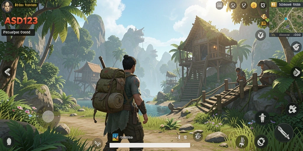 Tampilan gameplay ASD123 yang menunjukkan petualangan eksplorasi luas.