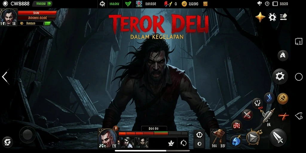 Screenshot gameplay CW8888 yang menampilkan suasana menyeramkan dan mencekam.