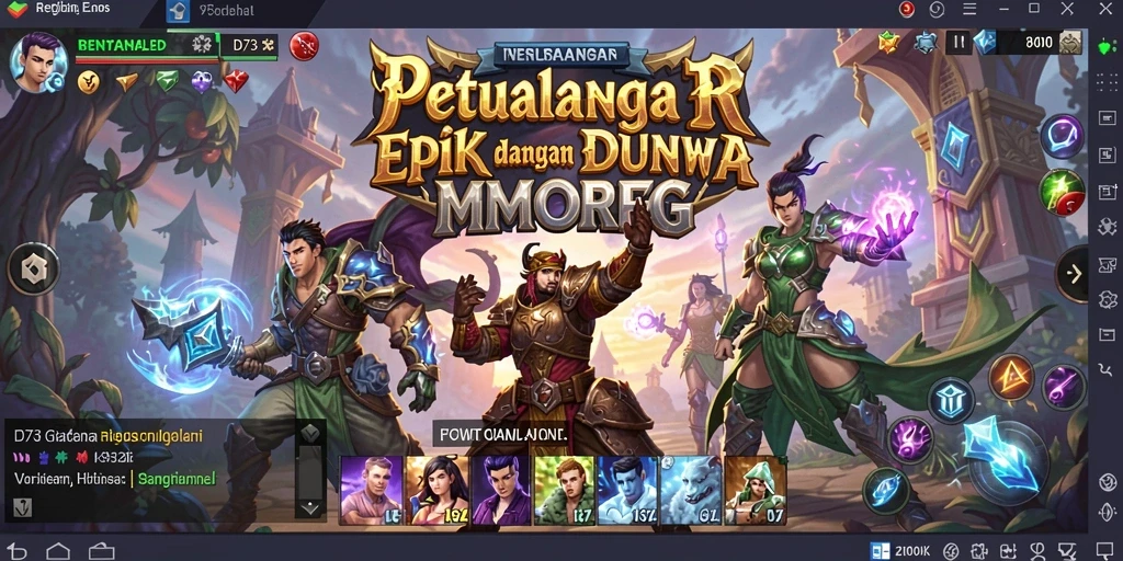 Screenshot gameplay D73 yang menunjukkan pertempuran epik di dunia MMORPG.
