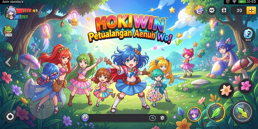 Gameplay HOKIWIN menunjukkan pertarungan karakter Anime yang dinamis.