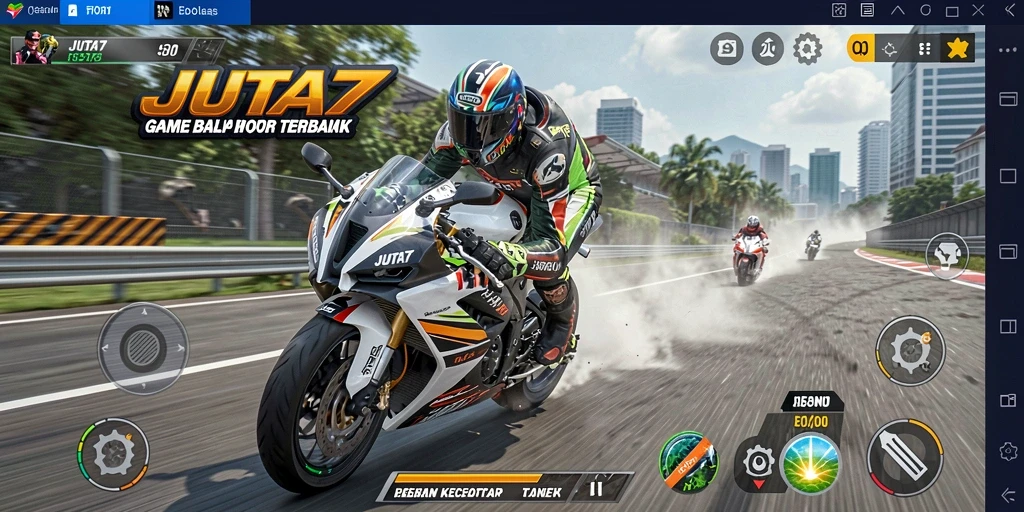Gambar gameplay JUTA7 yang menampilkan balapan mendebarkan di lintasan.