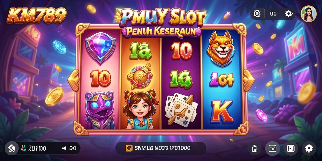 Tampilan gameplay KM789 dengan efek visual yang menarik dan tema slot beragam.