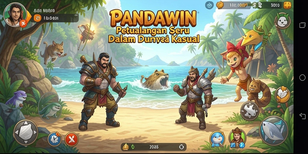 Screenshot gameplay PANDAWIN dengan karakter yang ceria dan tantangan menarik.