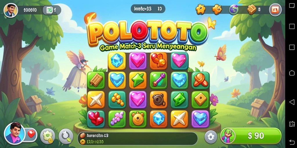 Screenshot gameplay POLOTOTO dengan tantangan Match-3 yang menakjubkan.