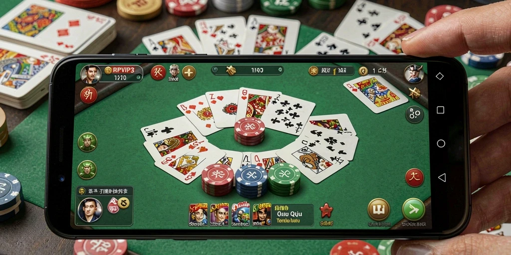 Screenshot gameplay RPVIP3 dengan aksi seru permainan QiuQiu.