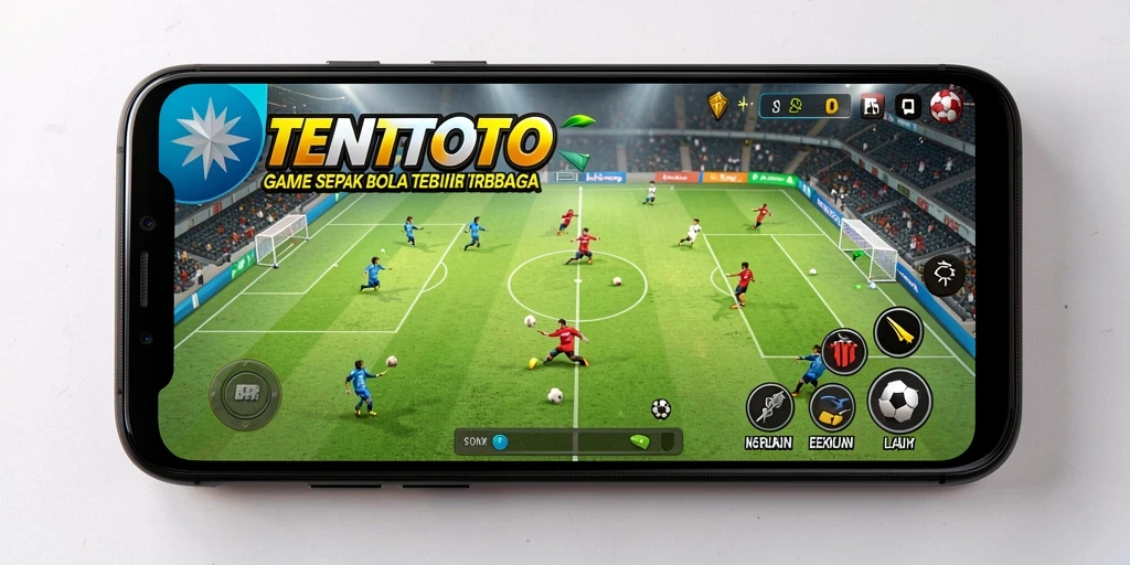 Tangkapan layar gameplay TENTOTO menampilkan aksi seru di lapangan sepak bola.